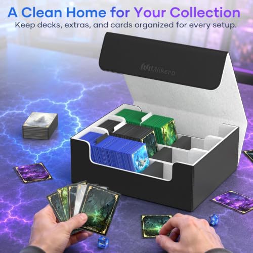 Mlikero Trading Card Storage Box, Bulk Card Storage for 1800+ Sleeved Cards, PU Leather Magnetic Closure Card Organizer with 10 Dividers & 3 Foam Stoppers, Fit for MTG, TCG and Sports Cards