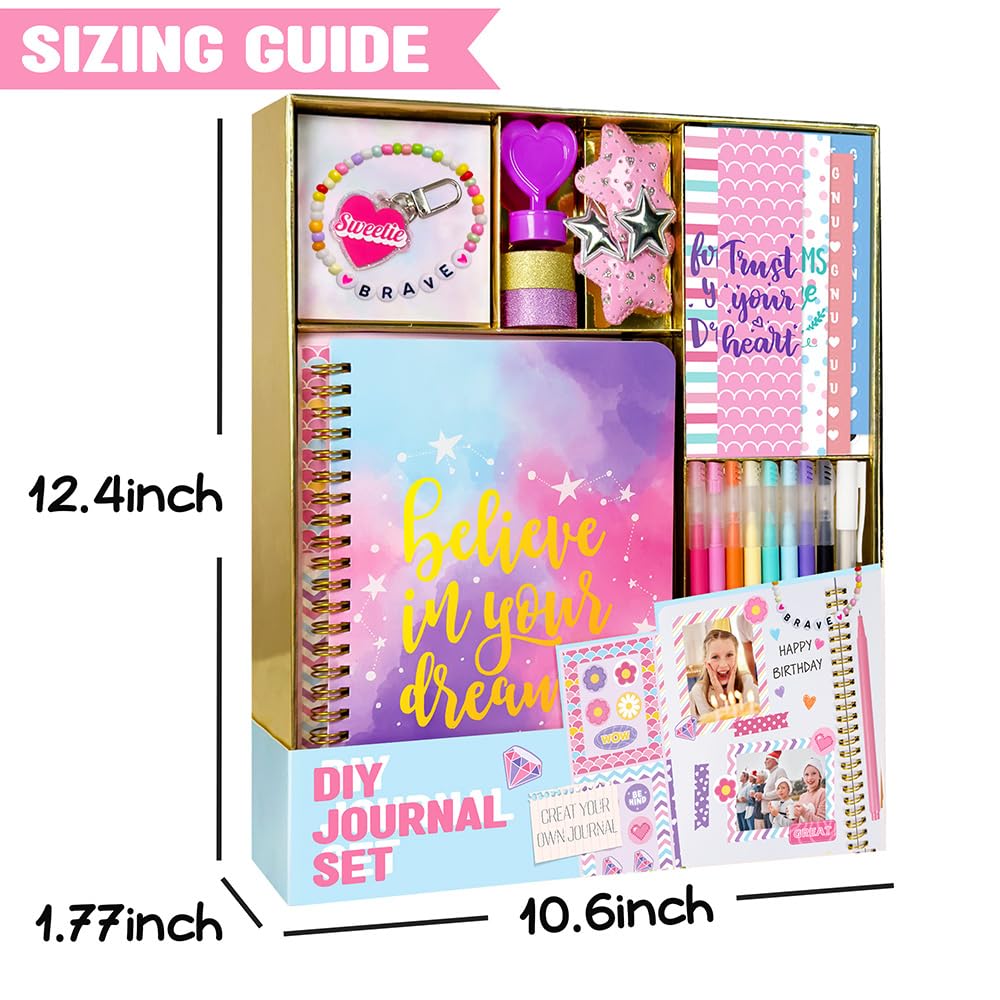 Nollh DlY Journal Kit for Girls Scrapbook Gifts for 8-12 Year Old Girl | 200+PCS Teen Tween Girl Gifts Trendy Stuff Stationery Set Art Crafts Kit 8 9 10 11 12 13 14 Year Old Girl Birthday Gift