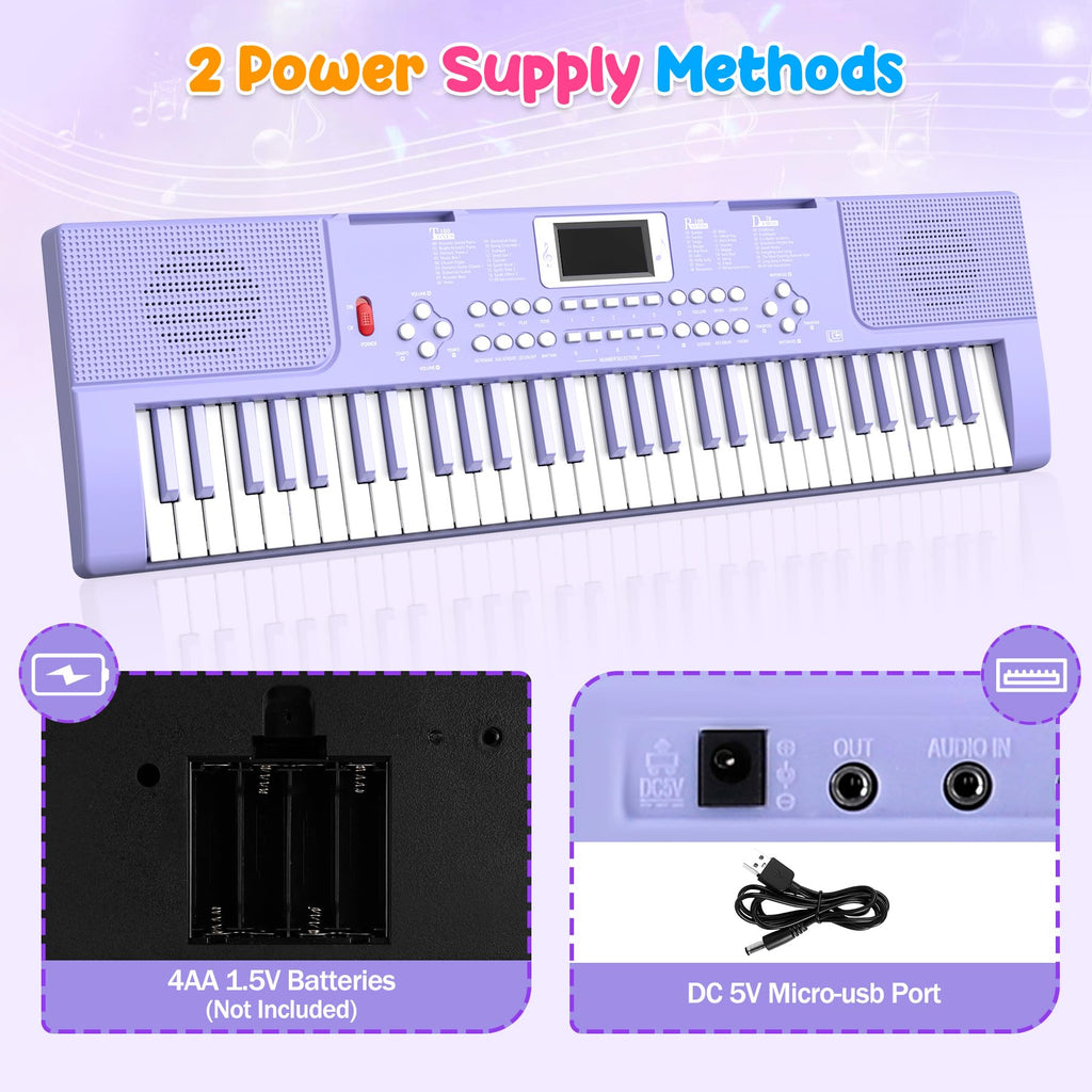 61 Keys Kid Piano Keyboard with Light-up Keys Teaching Mode Dual Speaker