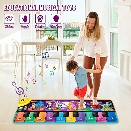 Floor Piano Mat, Musical Educational Keyboard Playmat for Kids Aged 1 2 3+ | Musical Animal Touch Play Toy & Dancing Mat, 25 Music Sounds Sensory Educational Toy, Ideal Gifts for Ages 1-3+ Boys Girls