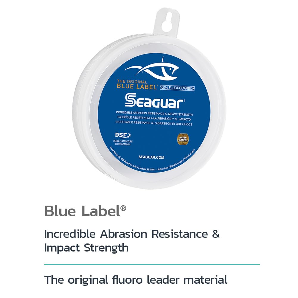 Seaguar Blue Label Fishing Leader Line for Saltwater, 100% Fluorocarbon, Clear, Multiple Sizes