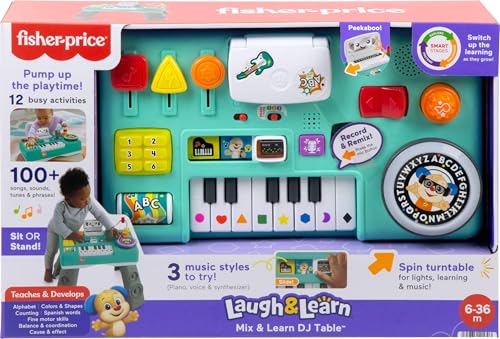 Fisher-Price Laugh & Learn Mix & Learn DJ Table | Musical Toy, 100+ Learning Songs & Phrases, 12 Activities, Fine & Gross Motor Skills, Baby & Toddler Ages 6+ Months