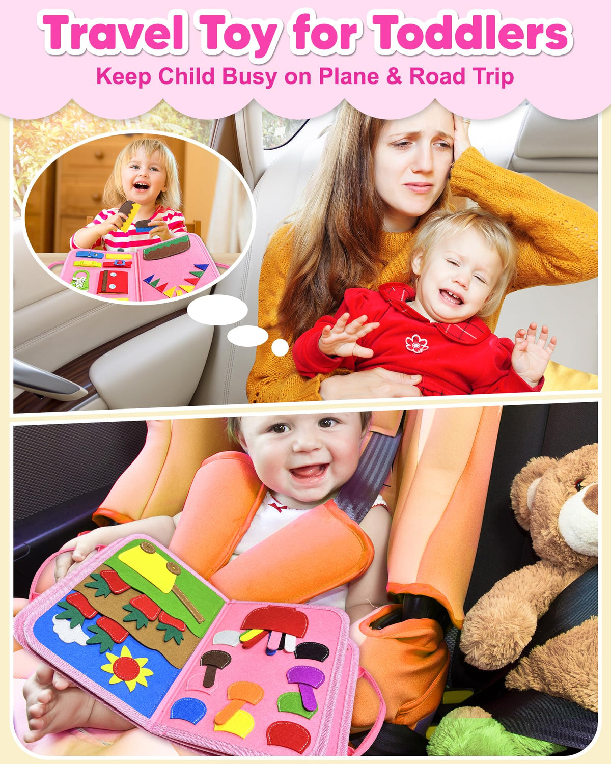 Exorany Busy Board Montessori Toys for Toddler Girl Birthday Gift Busy Book | Airplane Car Travel Toy, Learning Educational Toys, Activity Book, Toddler Activities, Sensory Toys, Fine Motor Skills