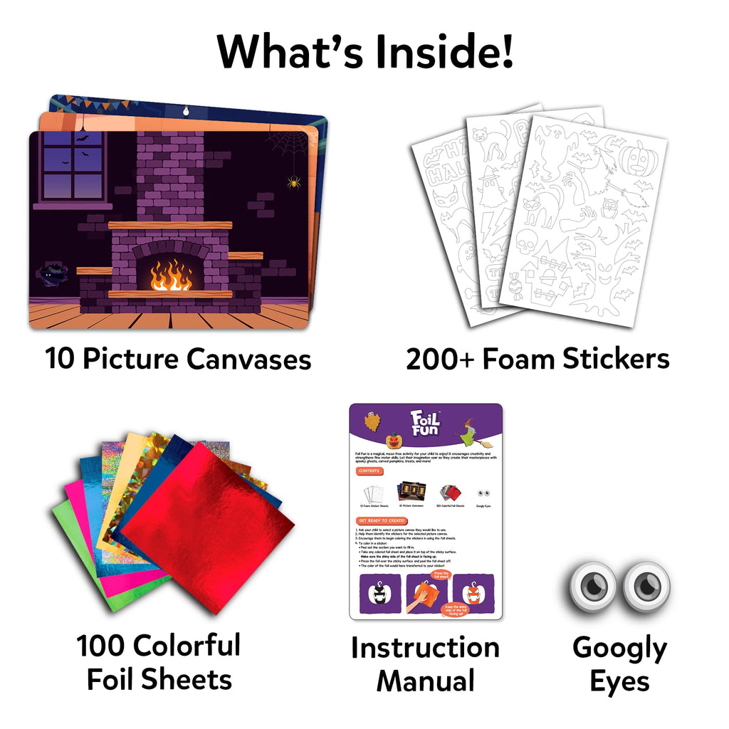 Skillmatics Foil Fun Halloween Craft, Foil Art Activity, Gift for Kids | 200+ Stickers, Travel Toys, Mess-Free, Screen-Free, Fine Motor Skills, Boys & Girls Ages 4, 5, 6, 7, 8, 9