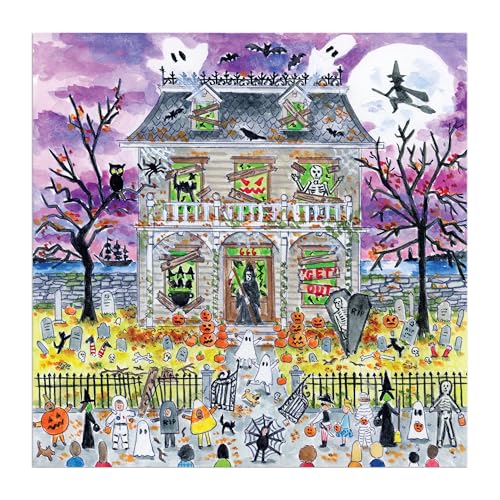Galison Haunted House – 500 Piece Glow in The Dark Jigsaw Puzzle Featuring Spooky Artwork of A Haunted House