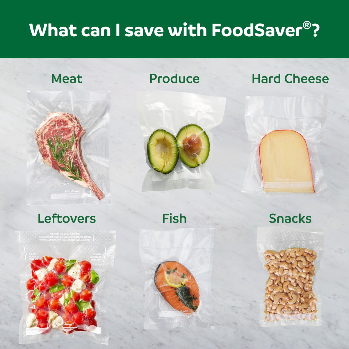 FoodSaver FM2100 Vacuum Sealer Machine, One-Touch Sealing, Roll Storage & Cutter, Dry & Moist Food, For Sous Vide Cooking, Accessory Port & Hose, Starter Bags & Roll Included