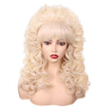 FantaLook Blonde Long Curly Wig with Bangs, Vintage Costume Wig for Women | Retro 60s 70s 80s styling wig, ideal for queen cosplay, Halloween party, disco & themed fancy dress events.