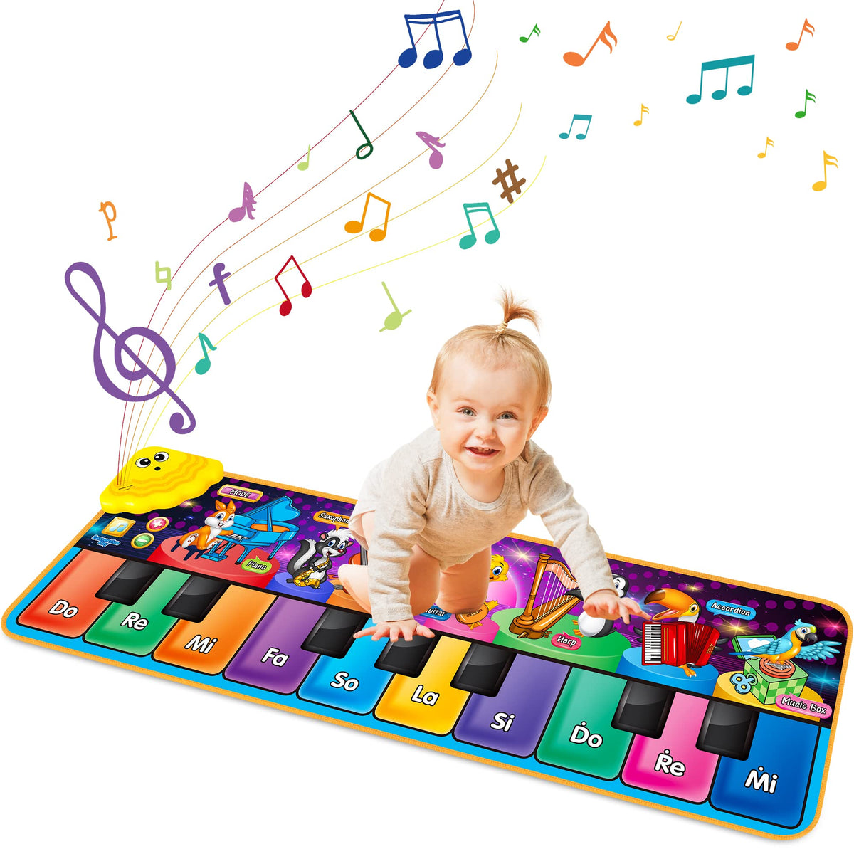 Floor Piano Mat, Musical Educational Keyboard Playmat for Kids Aged 1 2 3+ | Musical Animal Touch Play Toy & Dancing Mat, 25 Music Sounds Sensory Educational Toy, Ideal Gifts for Ages 1-3+ Boys Girls