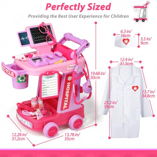 Liberry Toddlers Doctor Kit Toy for Girls Boys Ages 2 3 4 5, Pink | Kids Doctor Playset with Cart, Costume & Stethoscope, Role Play, Pretend Play Medical Toys, Birthday Gift