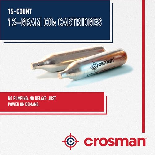Crosman 15-Count CO2 Cartridges for Air Rifles and Air Pistols | Snug Neck Seal Prevents Gas Leaks - Strong Metal Walls Handle Heavy Use - Smooth Even Pressure For Every Shot