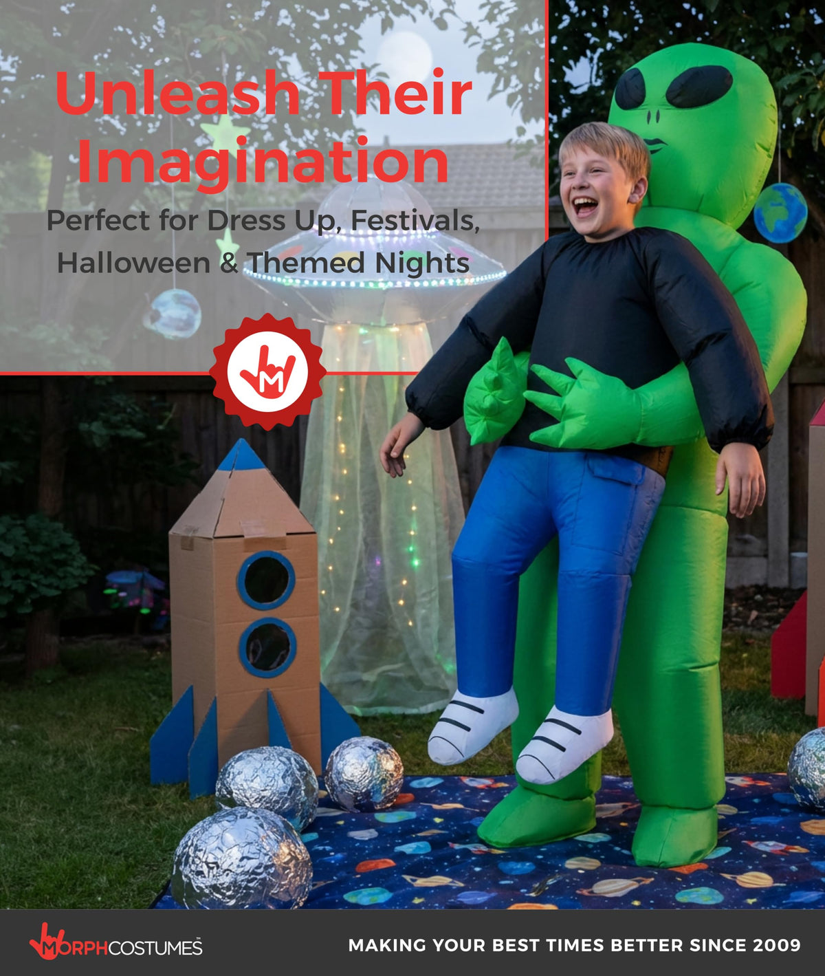 Morph Alien Costume, Alien Costume Kids, Halloween Costumes for Boys | Inflatable Alien Costume with Built-In Fan & Battery Pack, Inflates in 60 Seconds, Perfect Boys Halloween Costume