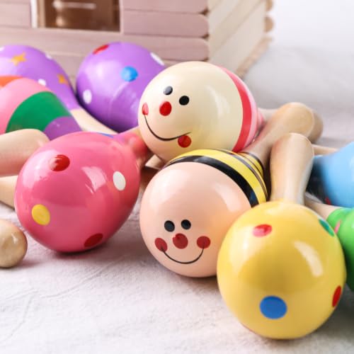 POPLAY 10PCS Mini Wooden Maracas, Maracas for Toddler Musical Instruments Wooden Shakers Baby Musical Toys Infant Learning Toys