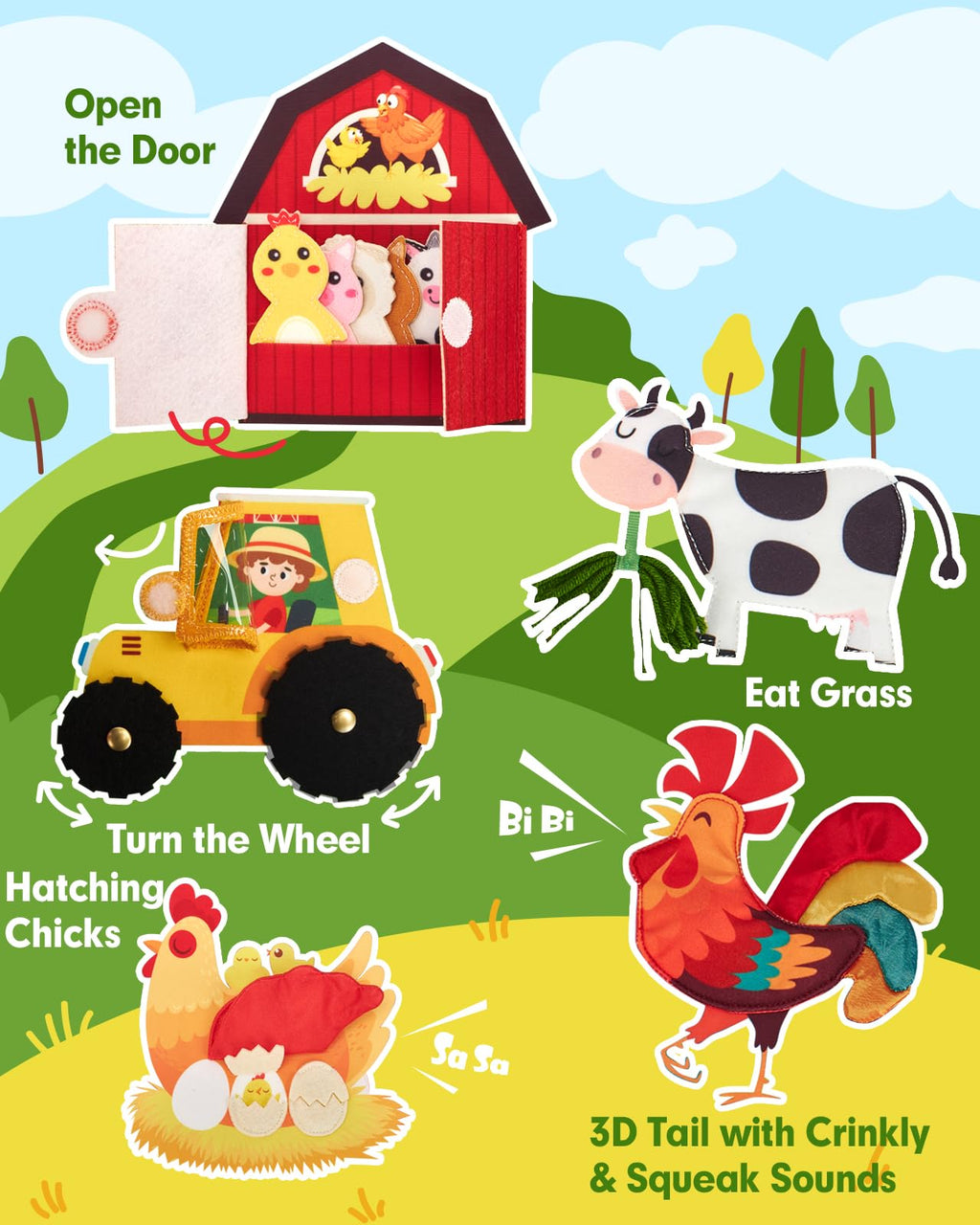 hahaland Busy Book for Toddlers 1-3 - Montessori Toys 1 Year Old Busy Board | 1 Year Old Boy Gifts Educational Quiet Activity Books 10 Pages, Toddler Christmas Stocking Stuffers One Year Old Travel Toys