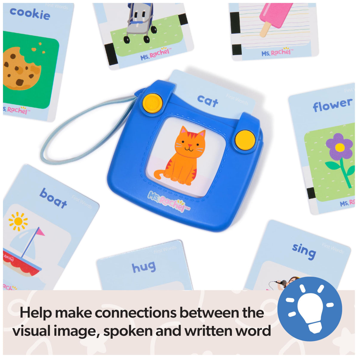 Ms. Rachel First Words Flash Cards, Electronic Card Reader, 100 Words | Electronic Reader With 100 Talking Words, Boosts Early Language & Motor Skills, Toddler Toys For Girls And Boys Ages 1-2+