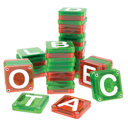 MAGNA-TILES microMAGS Learn Letters 56-Piece Magnetic Construction Set, The Original Magnetic Building Brand
