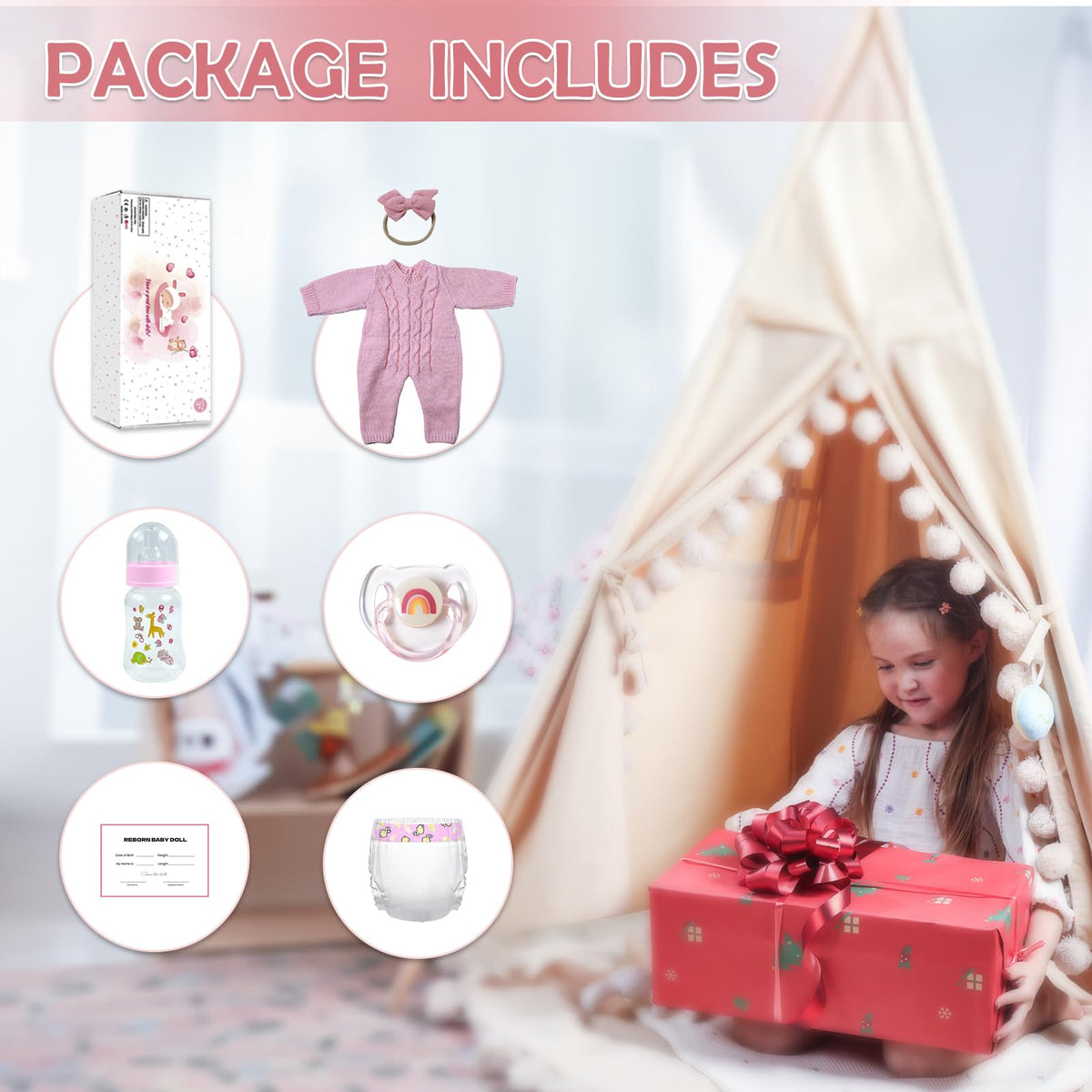 WOOROY Realistic Reborn Baby Dolls Aria, 18-Inch Real Life Newborn Girl | Lifelike Sleeping Doll with Weighted Soft Cloth Body, Hand-rooted Hair, Handmade Gift Toy with Accessories for Kids Age 3+
