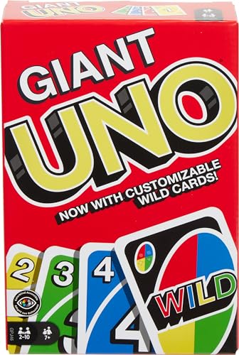 Mattel Games Giant UNO Card Game, Ages 7+, Players 2-10 | Oversized Classic UNO Deck With Customizable Cards for Bigger Game Play, Color Blind Accessible