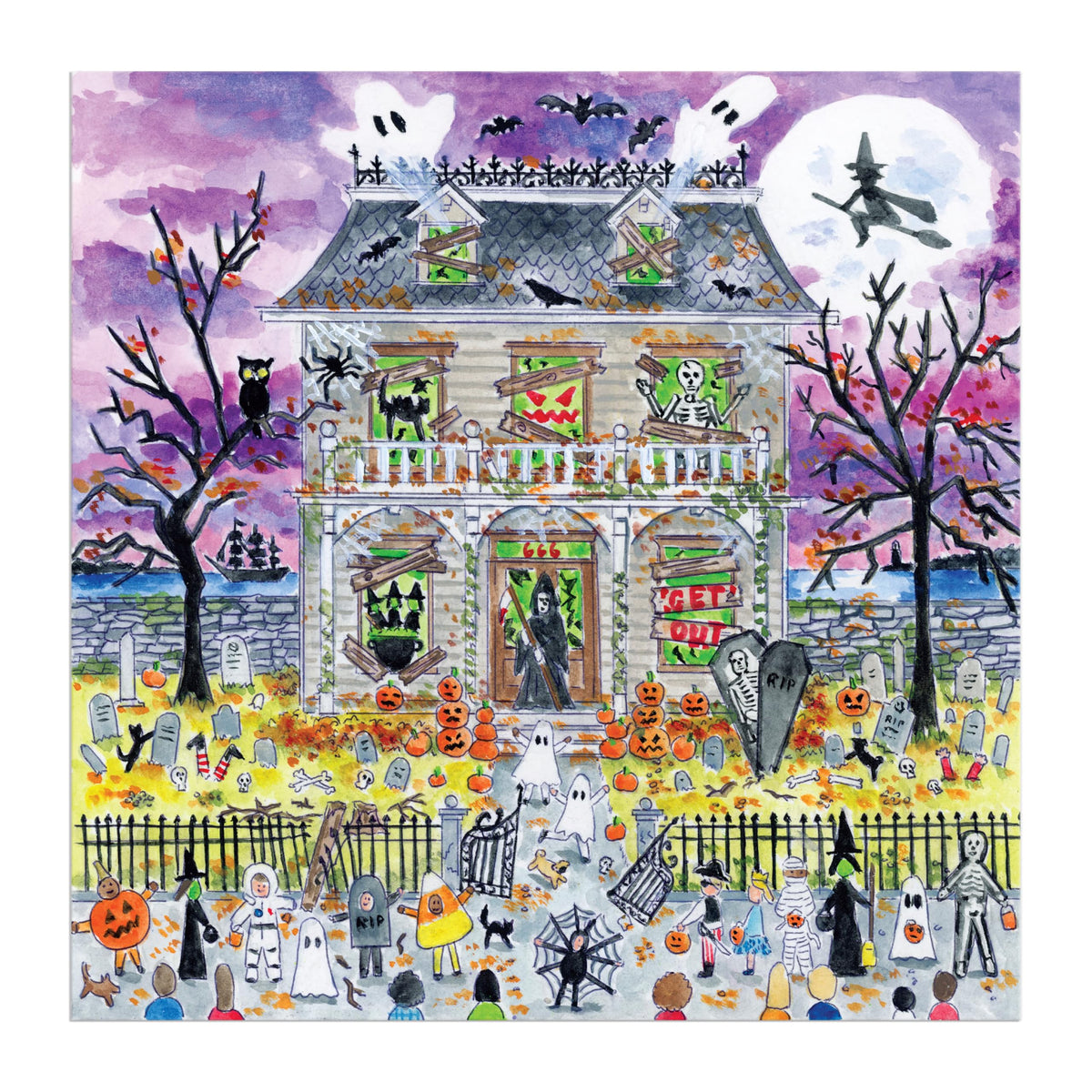 Galison Haunted House – 500 Piece Glow in The Dark Jigsaw Puzzle Featuring Spooky Artwork of A Haunted House