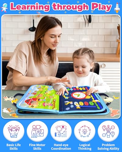 Gojmzo Busy Board Montessori Toys for Toddler Boy Girl Gifts Busy Book | Sensory Toys, Airplane Car Travel Toy, Learning Educational Toys, Activity Book, Toddler Activities, Fine Motor Skills