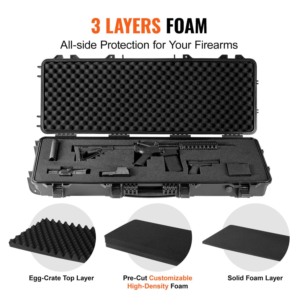 VEVOR Rifle Case, Rifle Hard Case with 4 Layers Fully-protective Foams, Lockable Hard Gun Case with Wheels, IP67 Waterproof & Crushproof, for Rifles or Shotguns