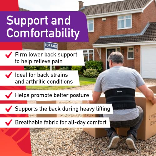 MUELLER Sports Medicine Adjustable Back Brace, Ideal for Upper and Lower Back Pain, Relief & Support for Men and Women, Strains, Sciatica, Scoliosis, Black