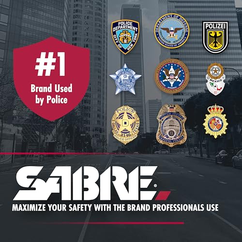 Sabre Compact 3‑in‑1 Pepper Spray, Tear Gas & UV Marking Dye Defense Spray - Maximum Police Strength OC Spray, Up to 16-ft Range, 13 Second Spray Time, Twist Lock Safety with Belt Clip, 0.75 fl oz