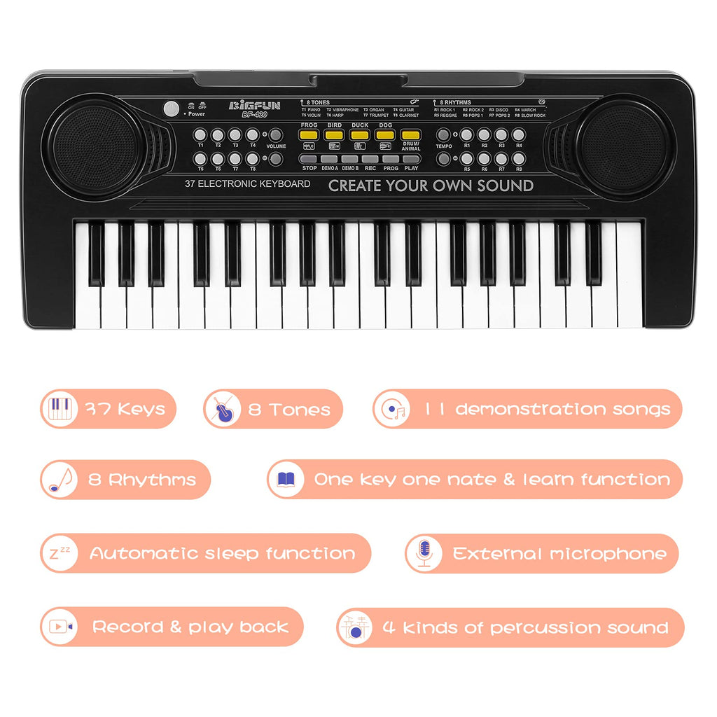 Raimy 37 Keys Electronic Keyboard Piano for Kids 3 4 5 6 7 8 9 Year Old | Early Learning Educational Portable Musical Instrument Toys, Birthday Gifts for Boys and Girls Beginner (Black)