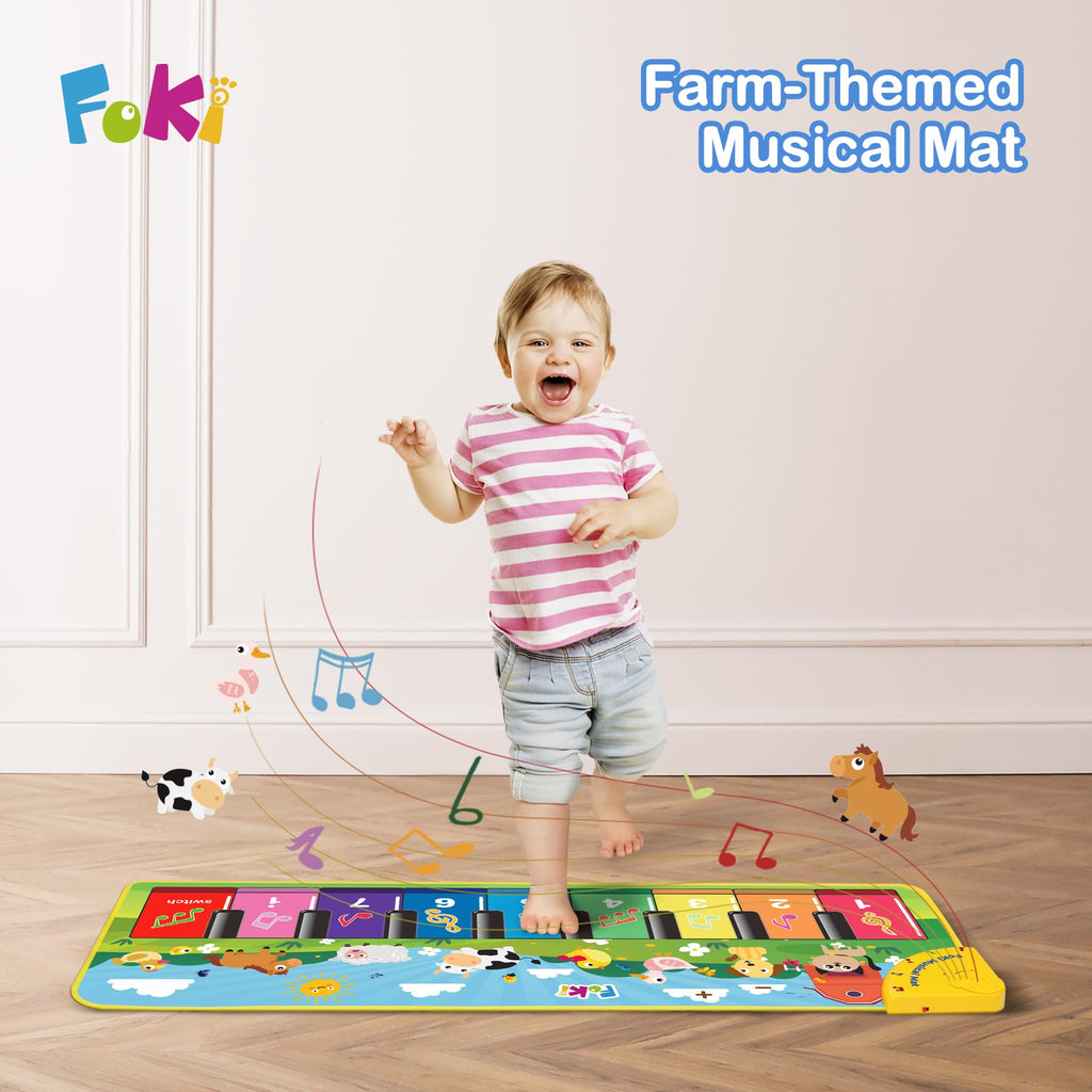 FOKI Floor Piano Mat, Baby & Toddler Toys for 1-3 Year Old Boys & Girls | Sensory Musical Toy with 5 Modes, Dual Volume Controls and 8 Music Cards, Gift-Ready for Birthdays and Christmas