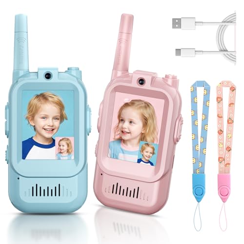Kids Video Walkie Talkies, 2 Pack Long Range Toy Walkie-Talkie for Kids | Rechargeable, Outdoor Games Toys for Boys Girls Age 3-12, Indoor, Camping, Hiking, Travel, Christmas Birthday Gift(Blue/Pink)