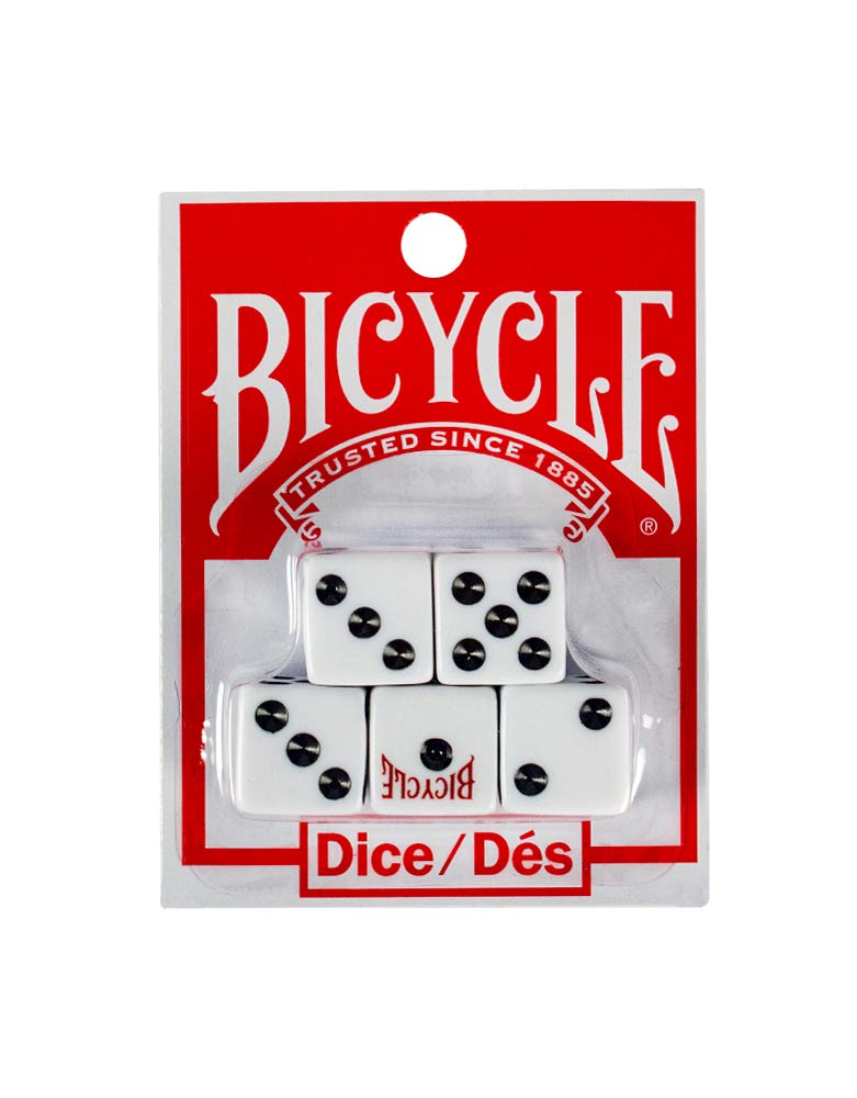 Bicycle 5 Dice Set Six Sided D6 Standard Game White Black 16 mm | Premium quality, Made with recycled and sustainably sourced materials, 5 count