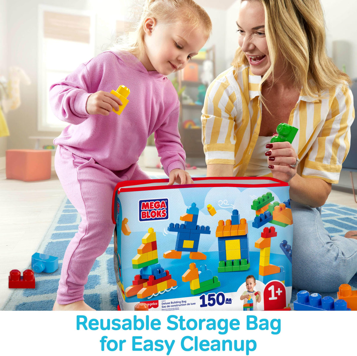 Mega Bloks First Builders Deluxe Building Bag Toddler Block Toys Set, Red | 150 Pieces, Storage, Creative Open-Ended Play, Preschool Kids Ages 1+ Years, Easy to Build (Amazon Exclusive)