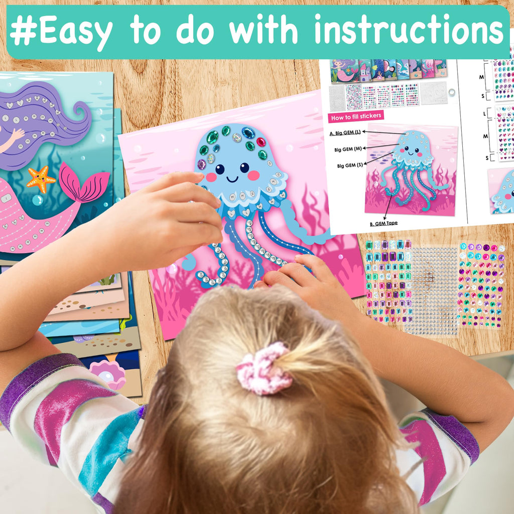 EZCRA Mermaid Gem Sticker Kit for Kids - 800 Stickers, 8 Underwater Themes