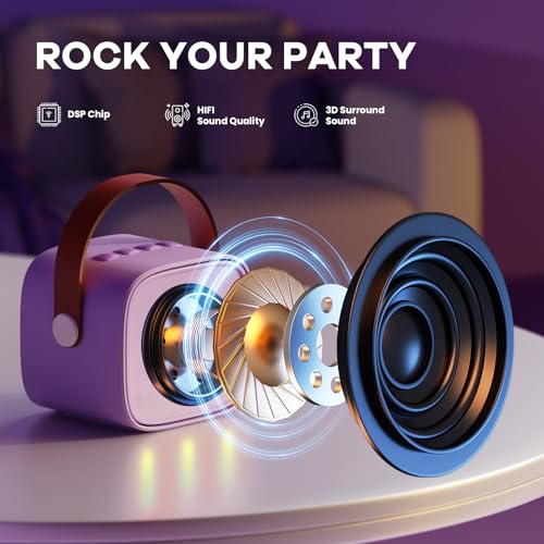 YLL Karaoke Machine for Kids, Birthday Gifts for Girls 3 4 5 6 7+Years Old | 2 Wireless Microphones, 5 Magic Voices, Mini Portable Bluetooth Speaker, Family Home Party Present Toys for Ages 4-12