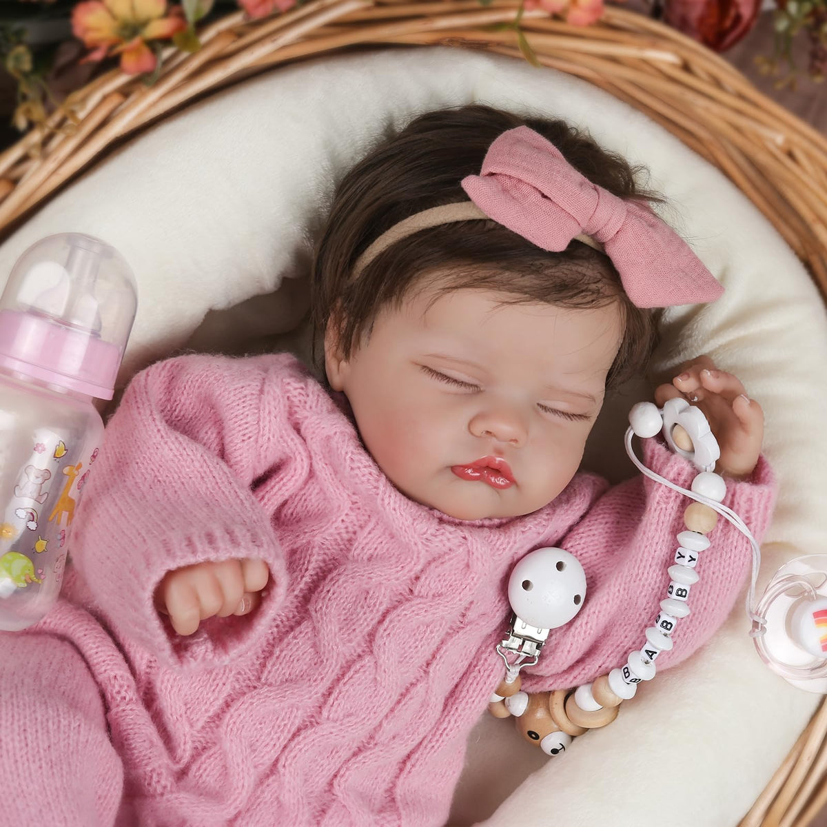 WOOROY Realistic Reborn Baby Dolls Aria, 18-Inch Real Life Newborn Girl | Lifelike Sleeping Doll with Weighted Soft Cloth Body, Hand-rooted Hair, Handmade Gift Toy with Accessories for Kids Age 3+