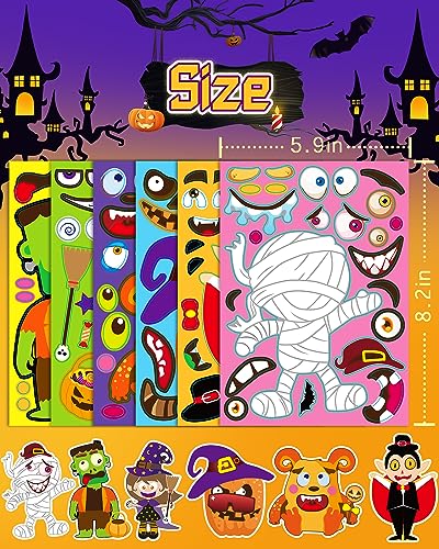 42 Sheets Halloween Party Favors Stickers for Kids, Halloween Crafts Treats | Make Your Own Face Stickers, Non Candy Halloween Goodie Bag Stuffers, Halloween Toys Gifts Activities Prizes for Kids Party