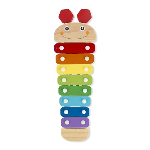 Melissa & Doug Caterpillar Wooden Xylophone Musical Toy Set | 4 Pieces, Rainbow Xylophone, 2 Self-Storing Wooden Mallets, Song Card, Musical Pretend Play, Preschool Toys for Kids, Ages 3+