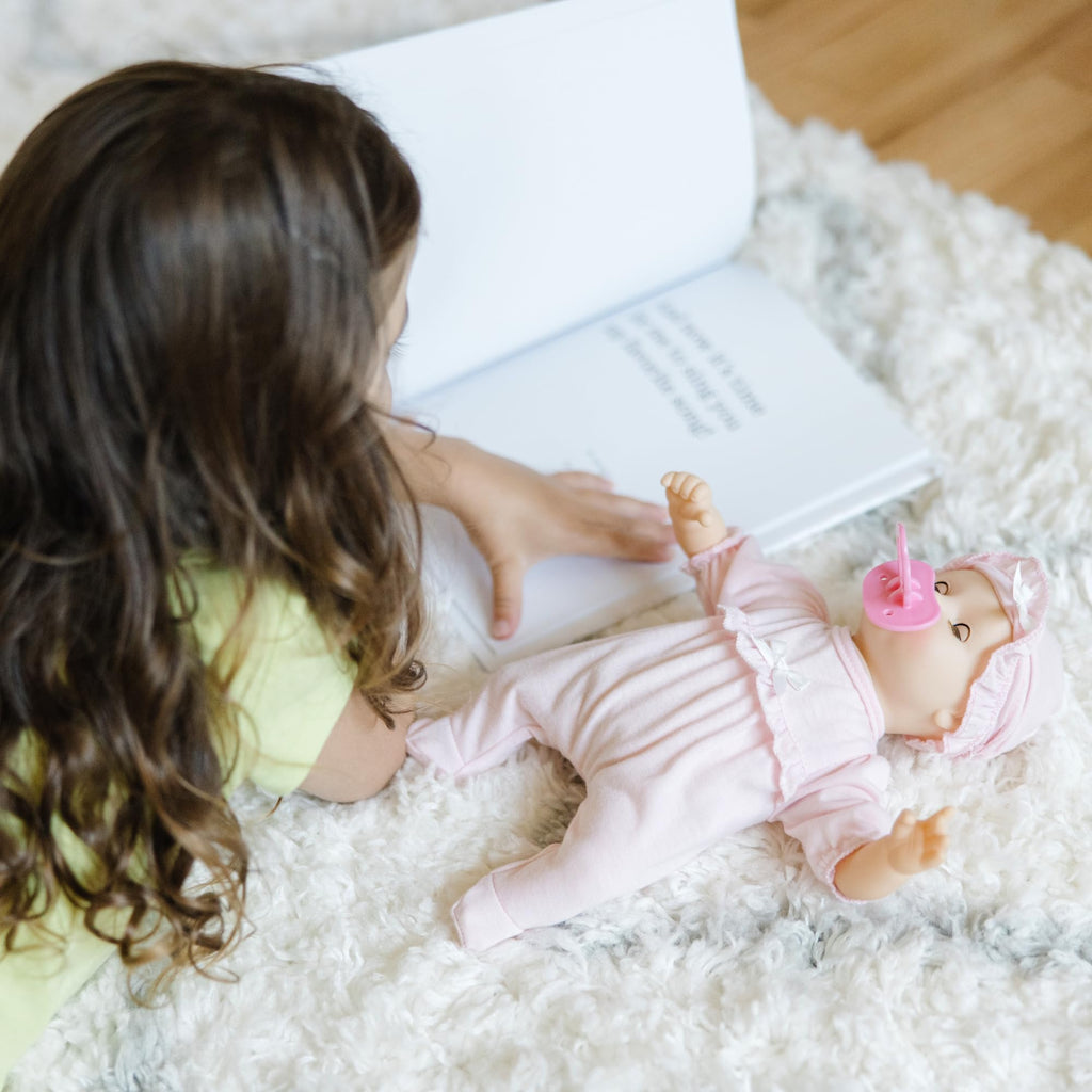 Melissa & Doug Mine to Love Jenna 12" Baby Doll with Moving Eyes, Thumb & Pacifier Sucking Action, Doll Clothes & Accessories, Toddler Toys for Girls & Boys Ages 18 Mo+