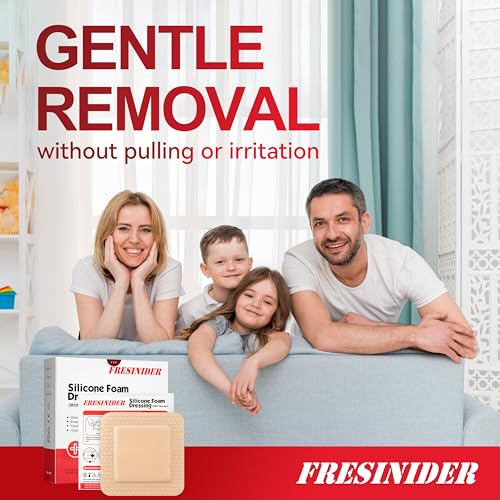 FRESINIDER Silicone Foam Dressing with Adhesive Border – Wound Dressing Bandage – Silicone Foam Pad – Pack of 10 – 4 x 4 Inches Large Waterproof Bandages – Self Adhesive Wound Care and Dressings