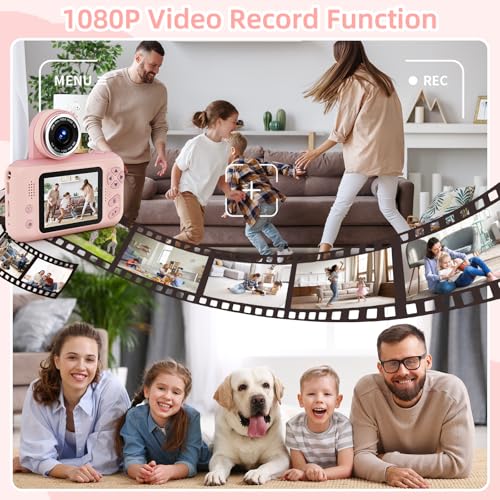 Makolle Kids Camera Toys for Girls 3-12 Year Old,HD Digital Video Camcorder Camera with Tripod,Children Chritmas Birthday Gift with SD Card-Pink