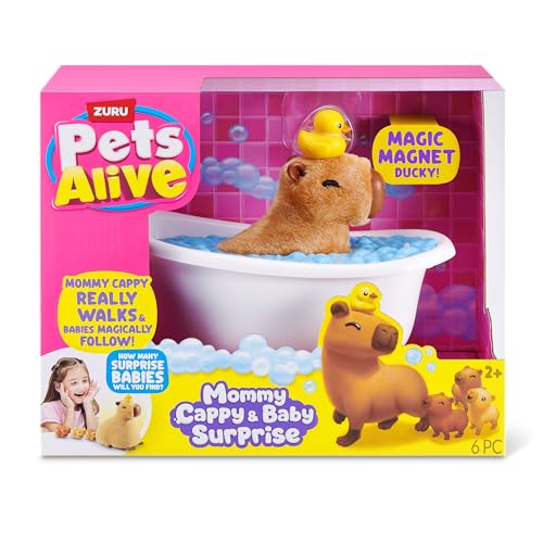 Pets Alive Mommy Capybara and Baby Surprise by ZURU | Surprise babies to reveal; babies magically follow mommy; interactive robotic pet; unbox & collect; gift for kids