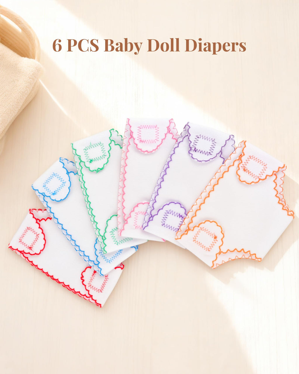 BABESIDE Baby Doll Diapers, 6 Reusable Diapers for 12-15 Inch Baby Dolls | Washable Baby Doll Accessories for Diaper Changing Pretend Play, Doll Diaper Set for Ages 3+