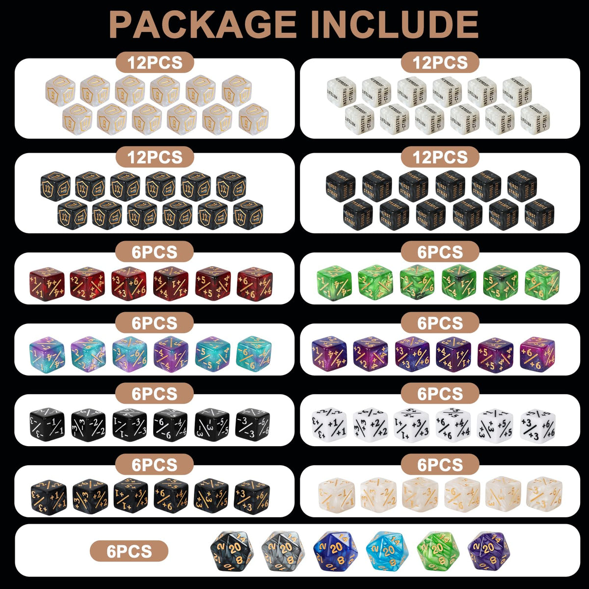 102 Pieces MTG Dice Counters Set Bulk Ability Keyword Tokens Shield Life Counters 6 Sided Dice for Magic The Gathering TCG Card Gaming Accessories C