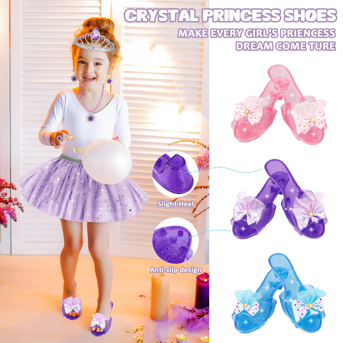 Princess Dress Up & Jewelry Set, Pretend Play Toy, B-day Gift for Girl 3+ | Costumes Set incl Color Skirts, Shoes, Crowns, Accessories, Girls Role Play Gift for Girl Toddler ​B-Day Party Favors