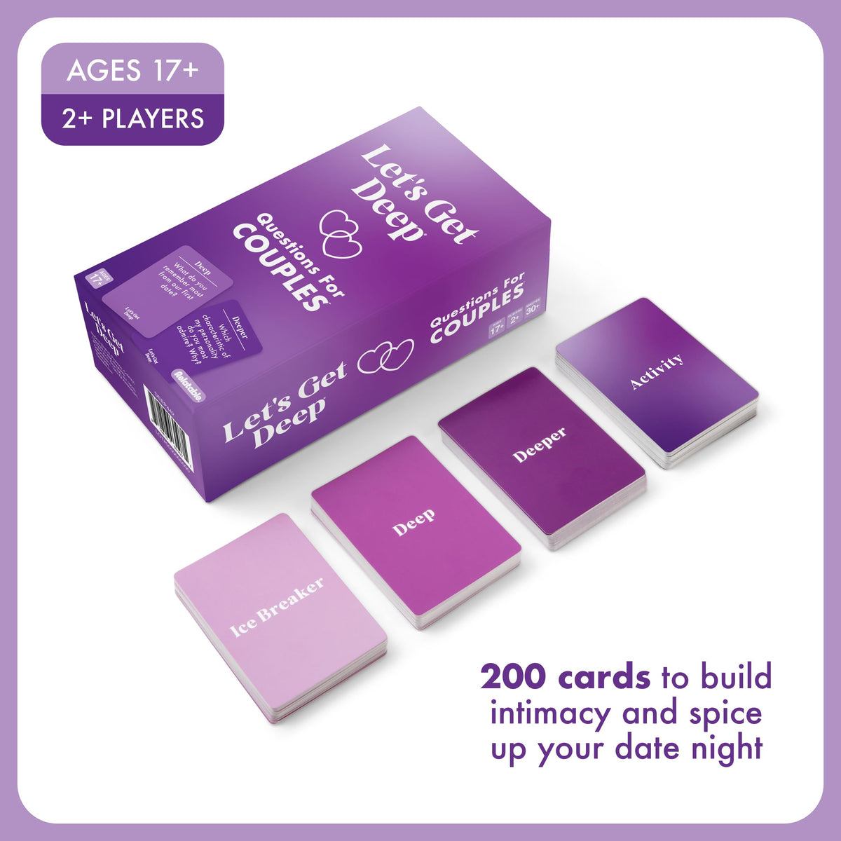 Let's Get Deep, A Question Card Game for Couples by Relatable | Great for Date Night Ideas, Couples Gifts, and Long Distance Relationship Games, Includes 200 Cards