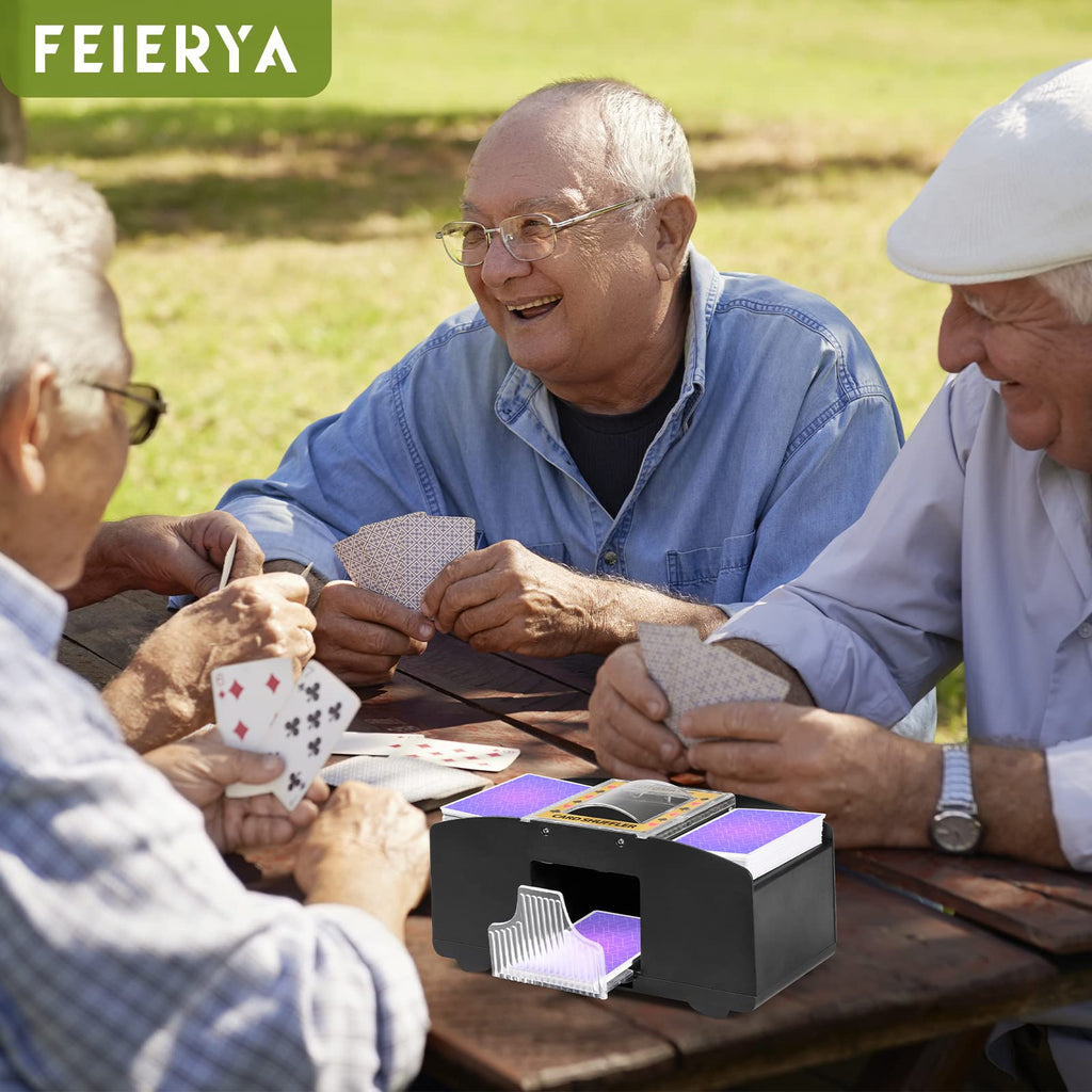 FEIERYA Automatic Card Shuffler 1/2/4/6 Decks | Battery-Operated Electric Playing Card Shuffler for Home Card Game,Board Game Nights,Poker,Travel