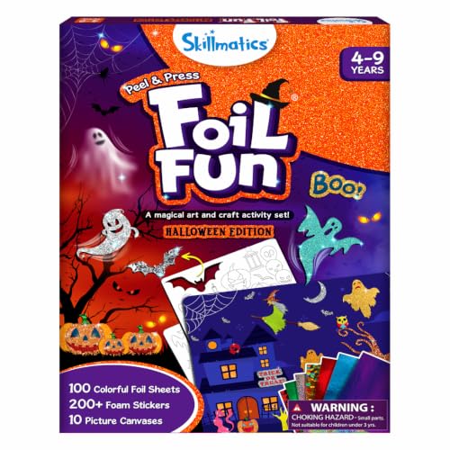 Skillmatics Foil Fun Halloween Craft, Foil Art Activity, Gift for Kids | 200+ Stickers, Travel Toys, Mess-Free, Screen-Free, Fine Motor Skills, Boys & Girls Ages 4, 5, 6, 7, 8, 9