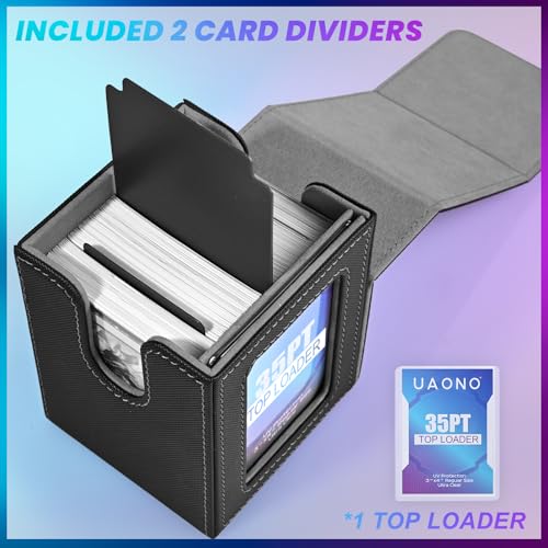 UAONO Card Deck Box for MTG Commander, Fits 100 Double-Sleeved Cards | Independent Commander Display, Magnetic Deck Case for Magic the Gathering TCG, 2 Dividers & 1 Top Loader (Black)