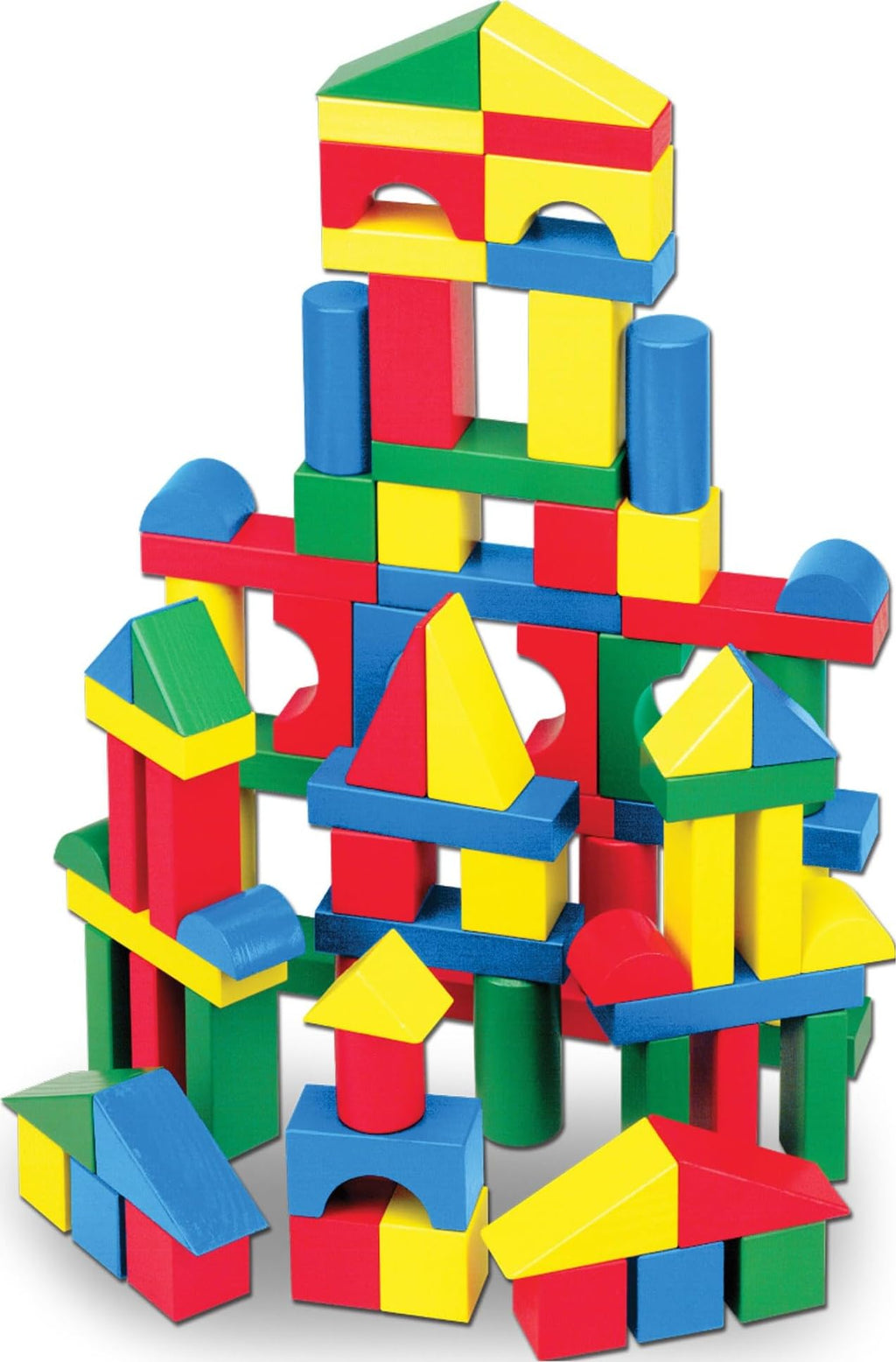 Melissa & Doug 100 Wooden Building Blocks with Storage Box | 100 Pieces, Wooden Blocks In 4 Colors & 9 Shapes, Montessori Toys, Construction Play, Toddler Learning Toys for Kids, Ages 2+