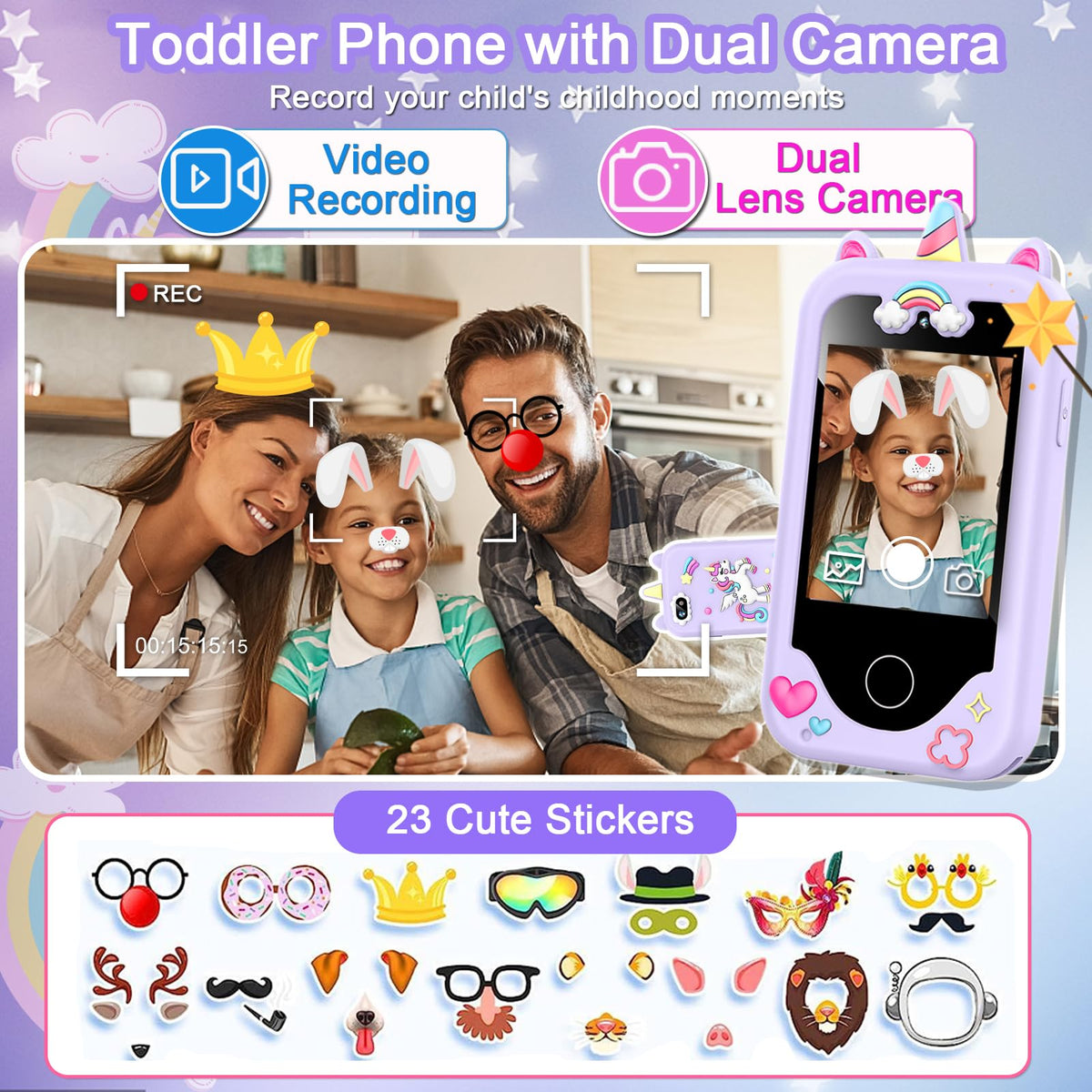 Kids Smart Phone for Girls, Christmas Birthday Gifts for Girls Age 3-10 | Kids Toys Cell Phone, 2.8" Touchscreen Toddler Learning Play Toy Phone with Dual Camera, Game, Music Player, 8GB Card, Purple