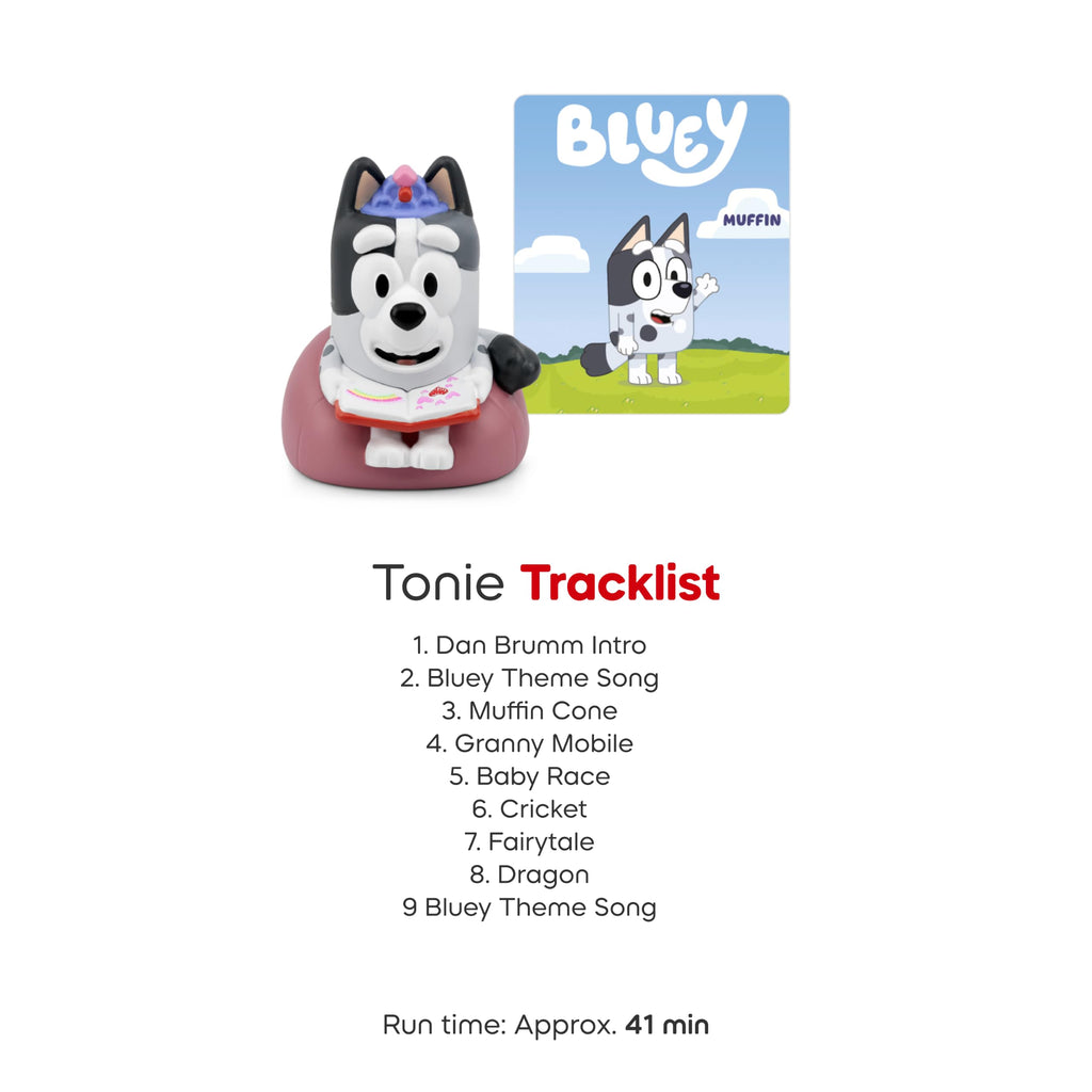 Tonies Bluey Audio Toy Figurine 3 Pack Set - Bluey, Bingo, Muffin | The Bluey Family Adventure Collection. 3 Favorite Characters. 136 Minutes of Bluey Stories.